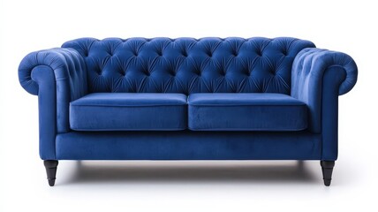 A stylish blue velvet sofa with tufted upholstery and elegant design, perfect for modern or classic interior decor.
