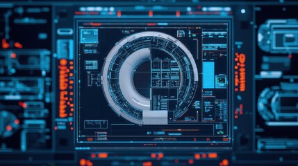 Obraz premium Detailed CT scan machine blueprint, advanced diagnostic tool layout, healthcare equipment design