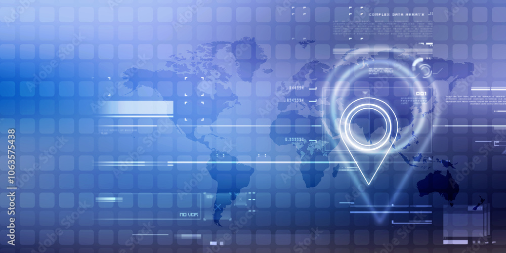 Poster 2d illustration red map pointer