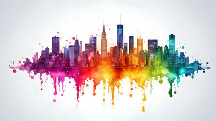 Fototapeta premium Colorful cityscape skyline with watercolor effect.