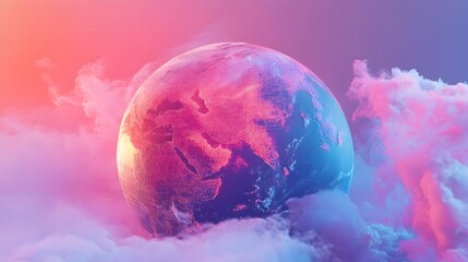 Obraz premium Futuristic 3D Render of Vibrant Abstract Globe with Climate Data and Sustainability Goals