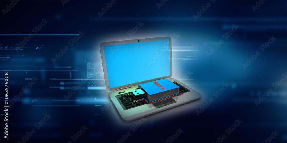Poster 3d rendering data sharing in laptop