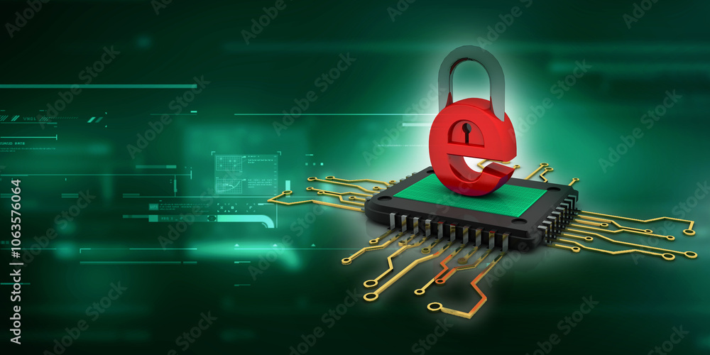 Poster 3d rendering e mail lock sign in microchips