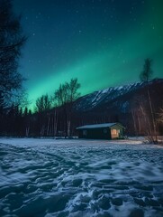 Obraz premium Aurora Borealis: Green and Blue Night Sky Wallpaper
