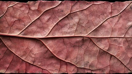 Detailed shot of autumn leaf veins, rich red and orange tones, natural pattern closeup