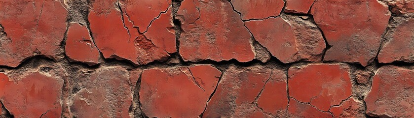 Close-up of Cracked Red Brick Wall Surface