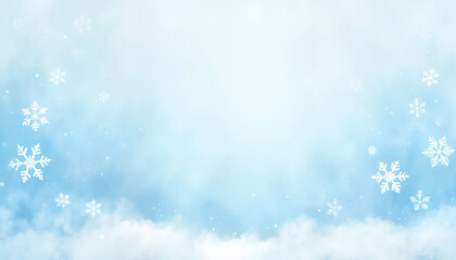 Naklejka premium Soft winter background with snowflakes and clouds on a blue gradient