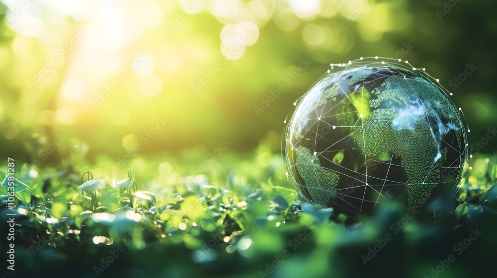 Poster conceptual globe symbolizing green technology and climate action for net zero emissions
