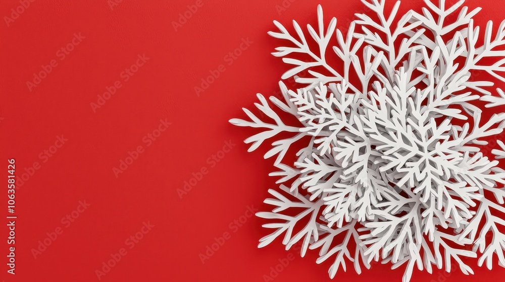 Poster a white snowflake design on a bright red background, creating a striking and festive contrast perfec
