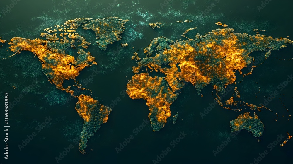 Aufkleber 3d render of world map highlighting regions achieving net zero emissions goals