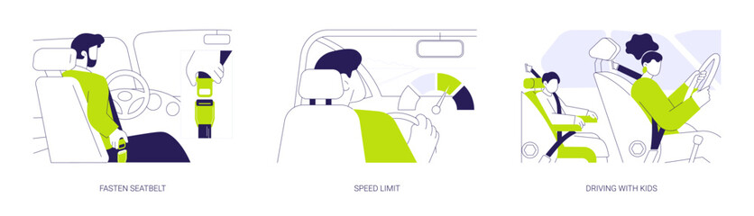 Car safety abstract concept vector illustrations.