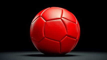 Obraz premium A vibrant crimson sphere rests on a dark surface, showcasing intricate stitching and textured leather that hints at its athletic purpose.