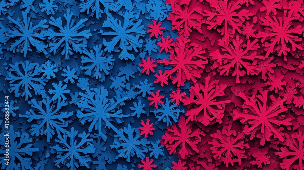 Aufkleber a vibrant display of blue and red snowflake patterns, showcasing a striking contrast between the two