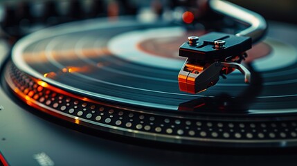 Closeup of a vinyl record spinning on a turntable ,close-up