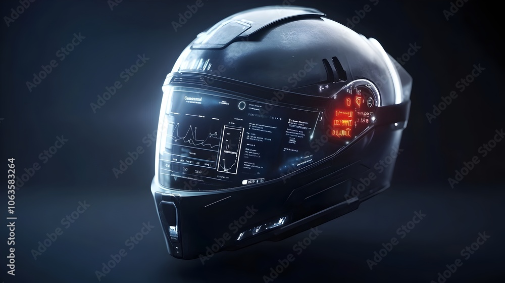 Poster futuristic helmet hud with augmented reality speedometer,gps and driving stats