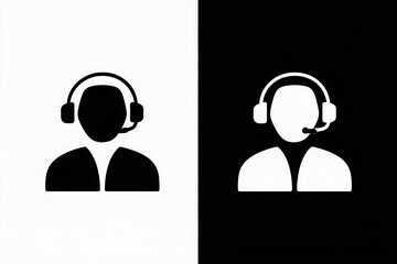 Customer Care Service and Support Icon - Flat Vector Person Avatar With Headphone for Helpline in Glyph Pictogram Symbol illustration