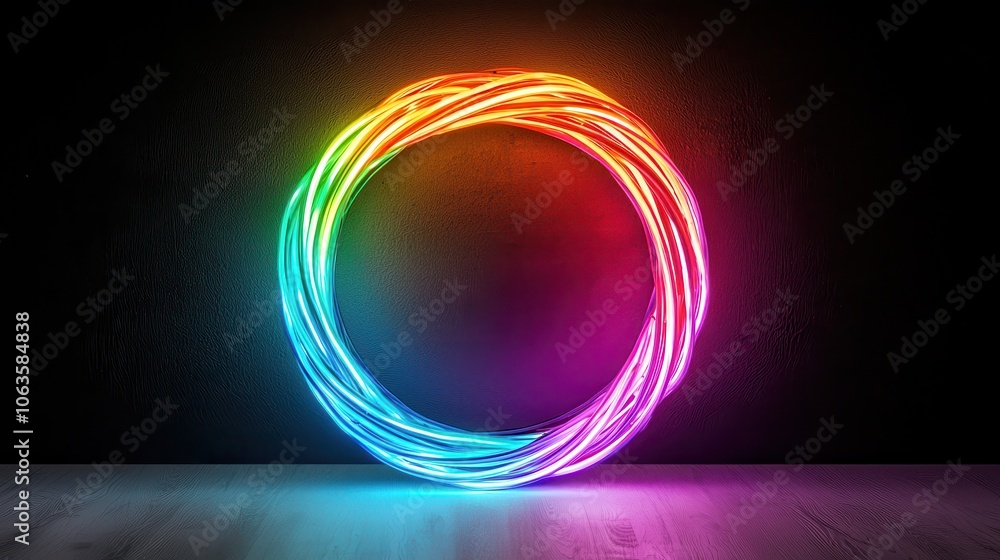Poster A vibrant, glowing circular design with a spectrum of colors against a dark background, creating a mesmerizing visual effect.