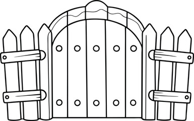 old wooden fence with a semicircular top gate vector illustration