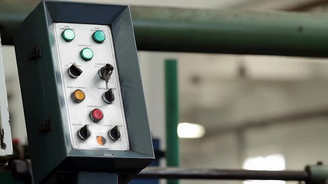 Industrial Machine Control Board with Colorful Indicators - Close Up - 4K