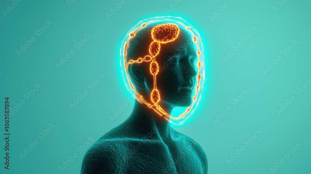 Aufkleber a digital representation of a human silhouette with glowing lines around the head, symbolizing conne