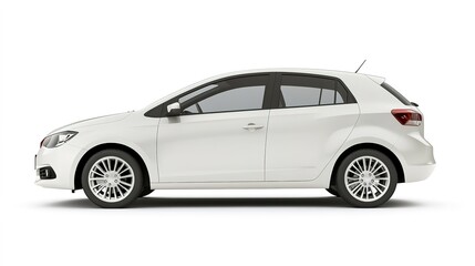 Modern white hatchback car on a white background, side view.