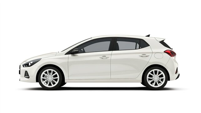 Modern white hatchback car profile on isolate background