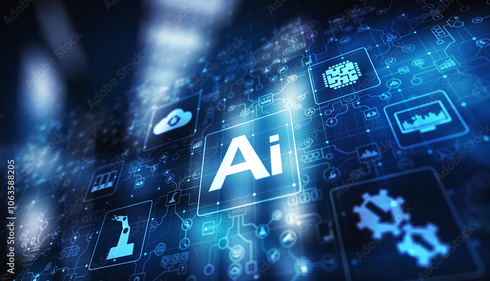 Poster ai artificial intelligence, machine learning, big data analysis and automation technology in busines