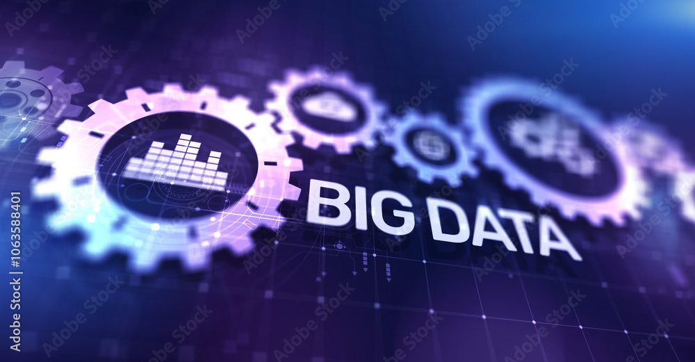 Poster big data analytics platform, business intelligence and modern technology concept on vitual screen.