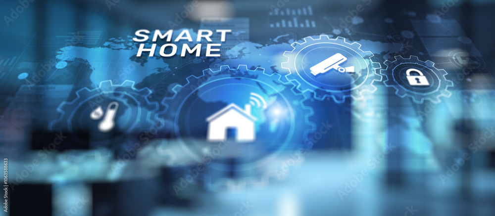 Aufkleber smart home control panel on virtual screen. iot and automation technology concept.