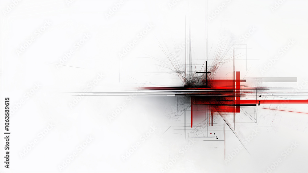 Leinwandbilder abstract geometric design with red and black lines on white background, creating dynamic and modern 