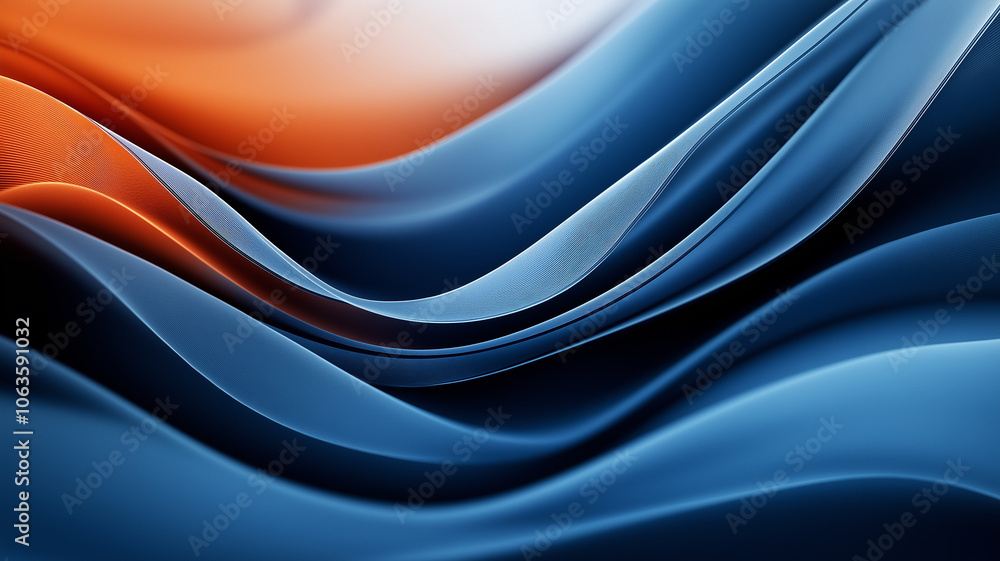 Poster Abstract waves of blue and orange create dynamic and fluid background, evoking sense of movement and energy. smooth curves and vibrant colors blend seamlessly