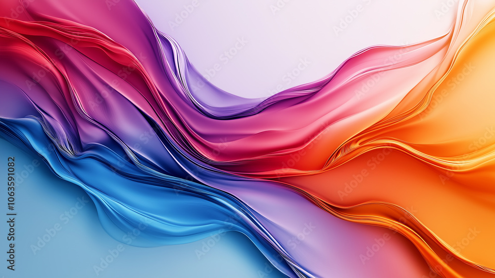 Poster colorful abstract background with flowing, vibrant waves in shades of blue, purple, and orange, crea