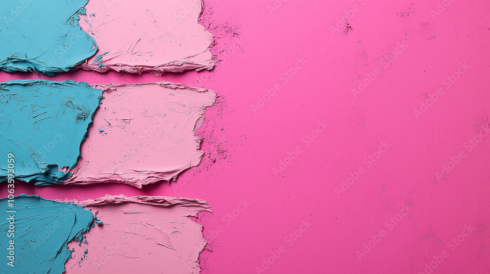 Poster colorful abstract background with textured layers of pink and blue paint, creating soft, grainy look