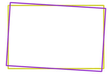 丸みを帯びた黄色の上に紫の四角いワイヤーフレームが傾いて重なるフレーム