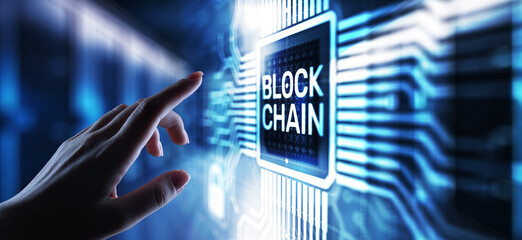 Blockchain technology concept on virtual screen. Cryptography and cryptocurrency.