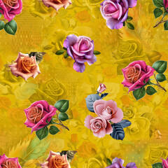 Seamless flower pattern on color background