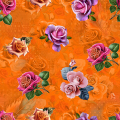 Seamless flower pattern on color background