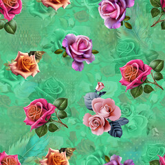 Seamless flower pattern on color background