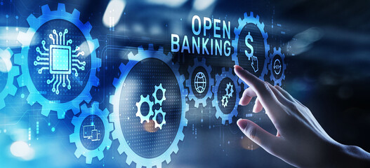 Open banking digital finance technology fintech concept on screen.