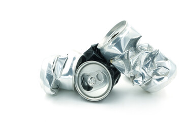 Crumpled empty blank soda or beer can garbage, Crushed junk can