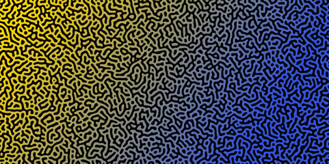 Abstract Reaction-diffusion Turing pattern natural texture yeallow and blue gradient color scheme. Linear design with biological algorithm psychedelic background. Reaction-diffusion or truing patter