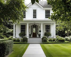 Obraz premium Historic home with large elm trees, expansive lawn, traditional charm and beauty