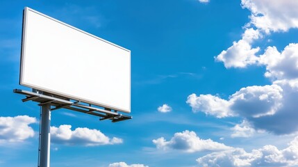 Empty billboard under a clear blue sky with clouds, ideal for advertising space.