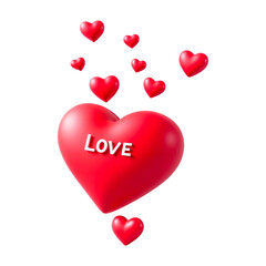 Red 3d heart shapes, sticker, postcard on transparent background png isolated