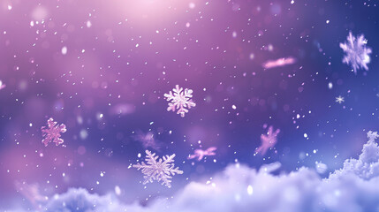 Falling snowflakes on purple and blue winter background.