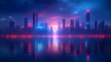Fototapeta premium Futuristic City Skyline Illustration