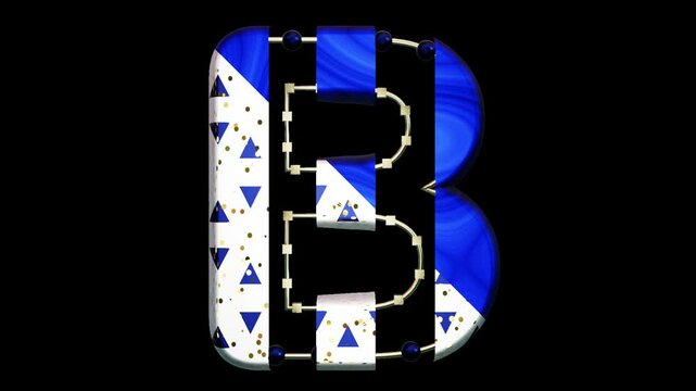 letter B with beads on wire, transparent background, seamless loop