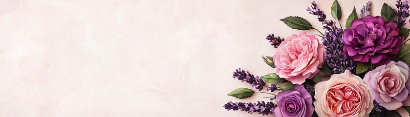 A beautiful arrangement of pink and purple flowers on a soft textured background, perfect for enhancing any creative project.