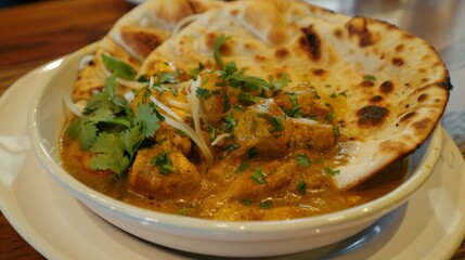 Indian Naan Bread with Chicken Curry