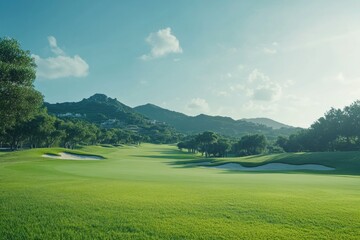 Naklejka premium Scenic Golf Course with Lush Green Landscape
